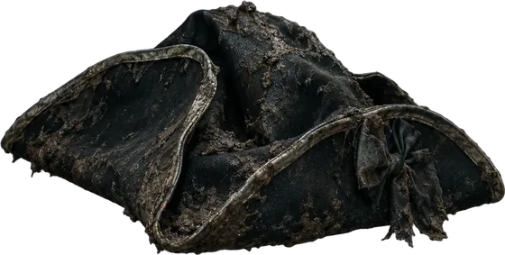 A trampled hat in the mud