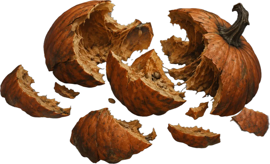 The pieces of a shattered pumpkin